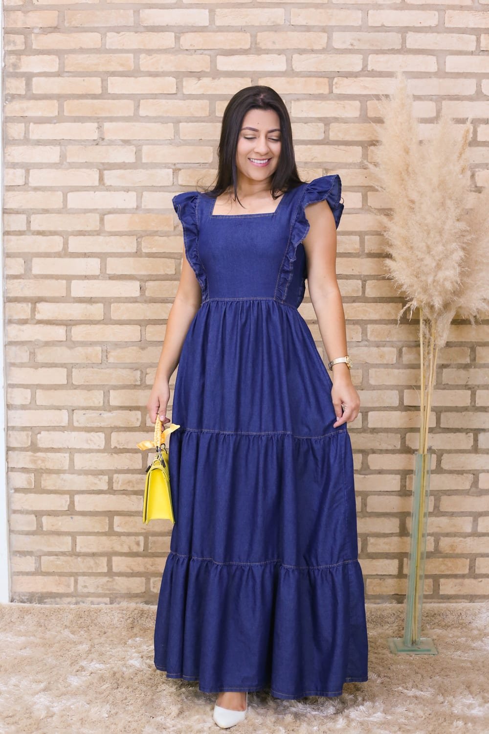 Vestido Soltinho Vestido Jeans Longo Com Manga Vestido Long Midi
